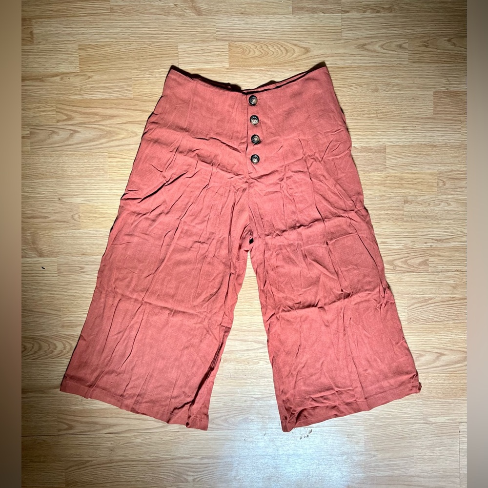Everly Linen Blend Culottes in Clay with Buttons - Large